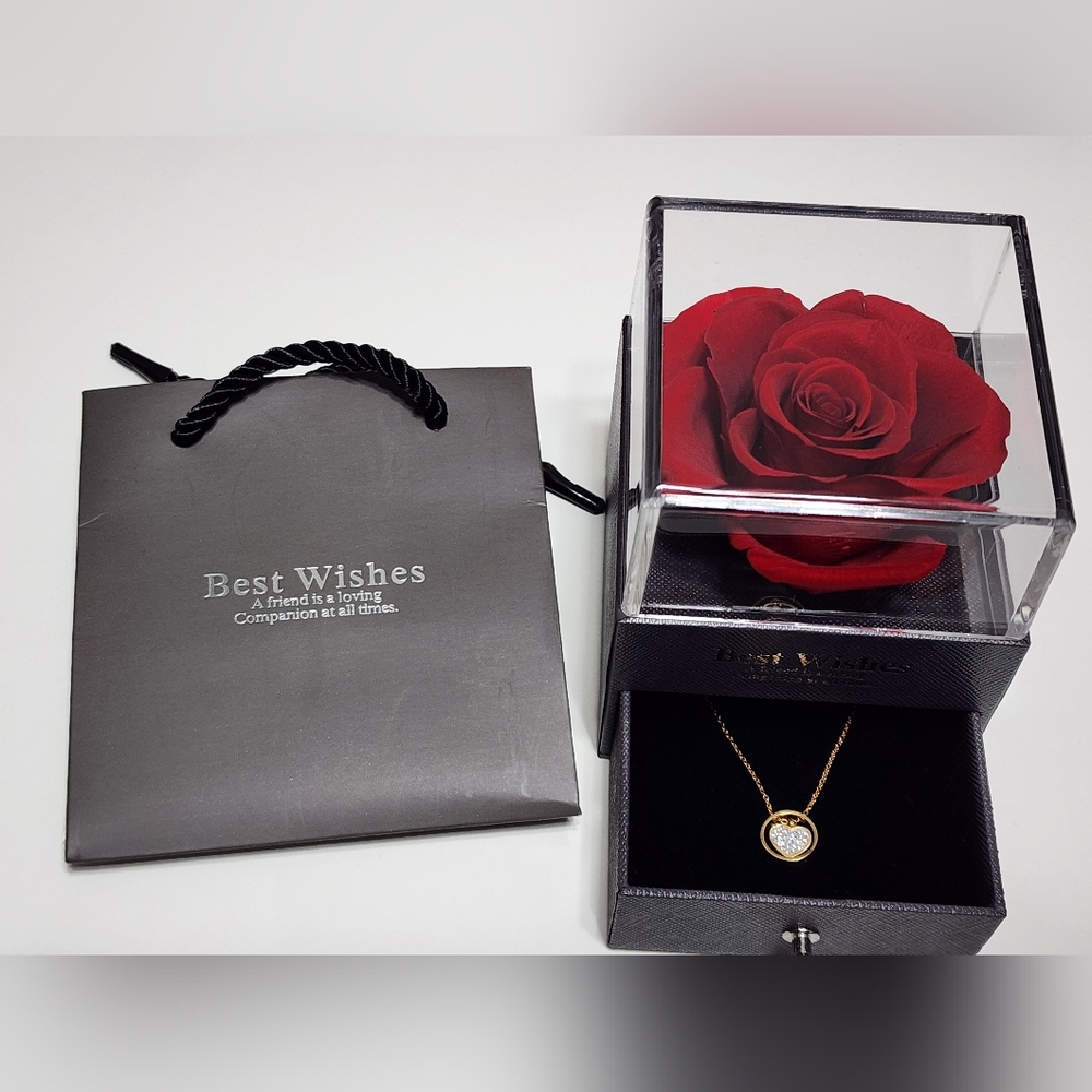 Preserved‎ Real Rose Gift for Friend Best Wishes Gift Set Heart